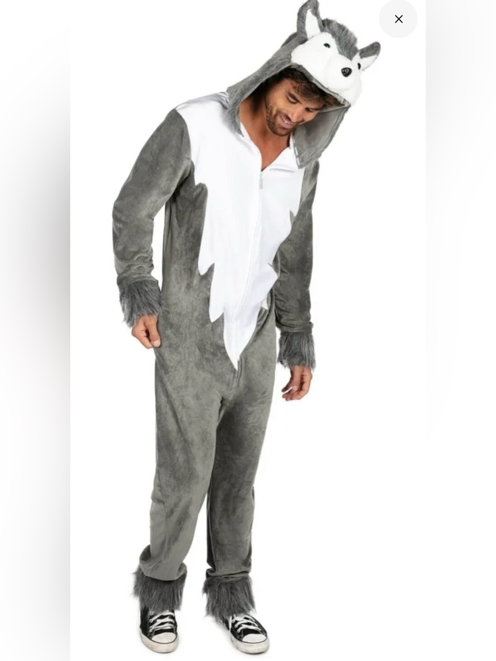 Tipsy Elves Gray and White Wolf Onesie for Adults
